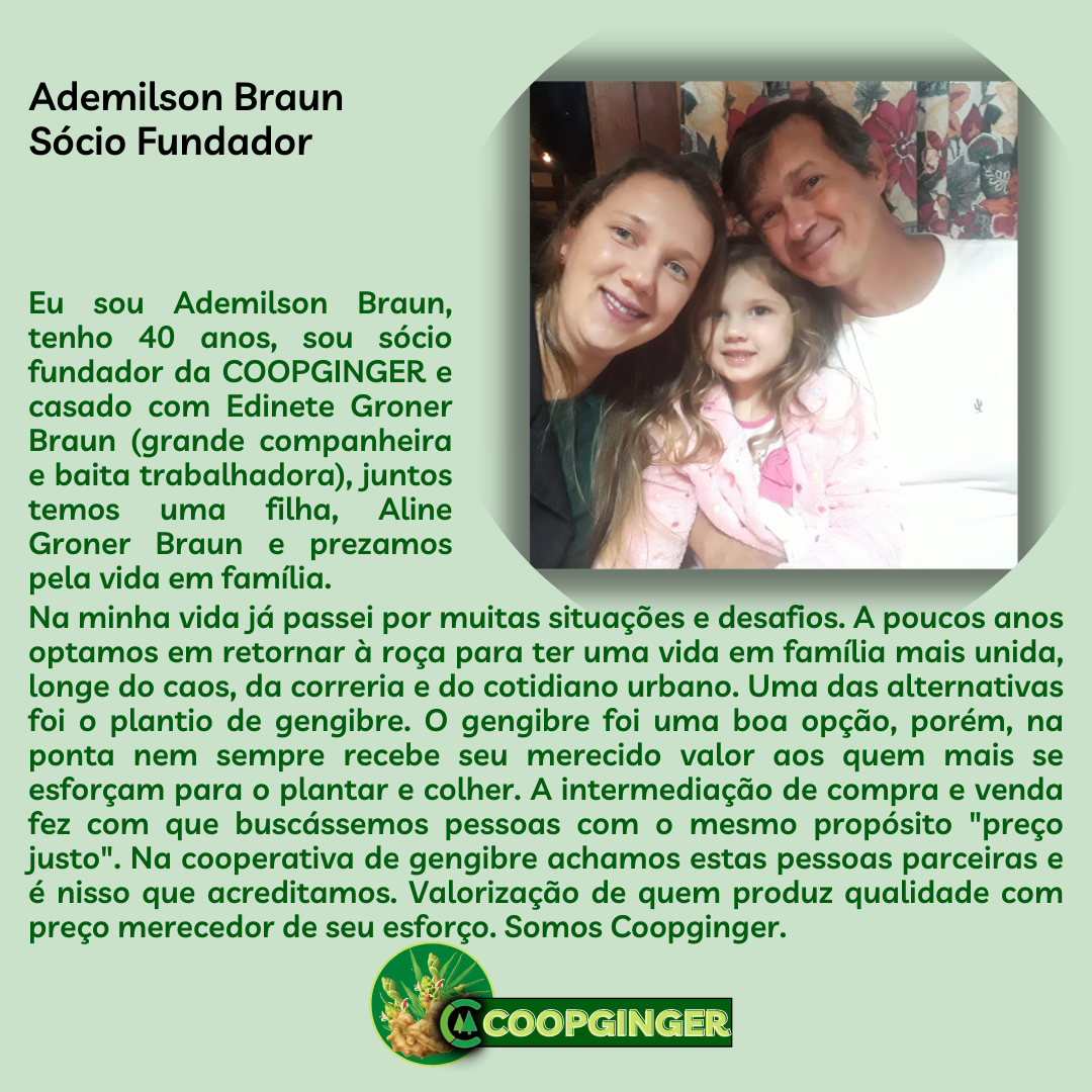 Meu nome é Leonarda Maria Plaster, sou sócia fundadora da COOPGINGER, sou advogada e também sou agricultora com muito orgulho. Estou na cooperativa em busca de reconhecimento e valorização para as famílias q (7).png